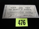 Civil War Confederate 1862 County Of Augusta-staunton Va 25 Cent Note