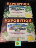 (2) Antique Exposition Lemons Fruit Crate Labels