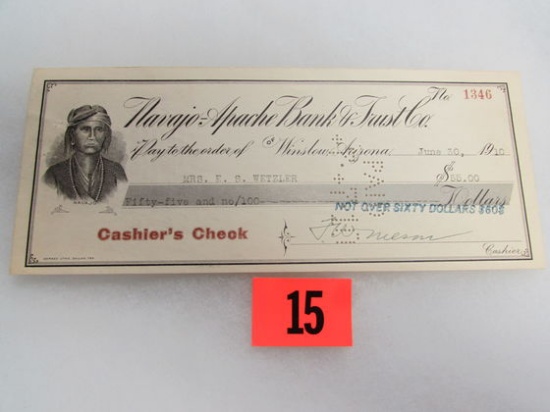 1910 Arizona Territory Bank Check