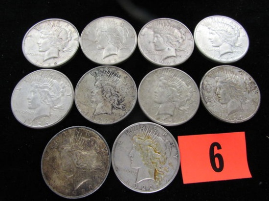 Group Of (10) Peace Silver Dollars