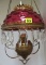 Antique Victorian Hanging Oil Lamp w/ Cranberry Shade