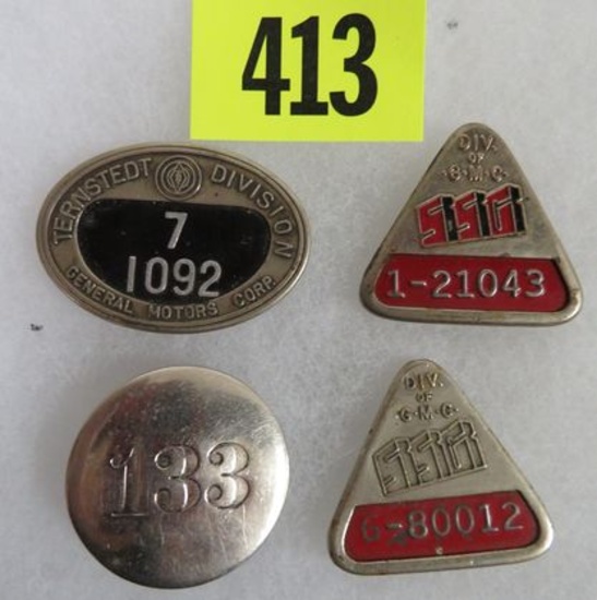Collection of (4) Vintage Employee Worker Badges Inc. GM Ternstedt and SSG