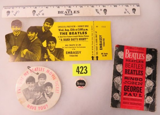 Collection of 1960s Beatles Items Inc. "A Hard Day's Night" Ticket Stub