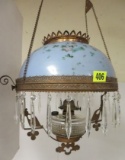 Antique Victorian Hand Painted Hanging Oil Lamp