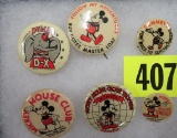 Excellent Lot of (6) Antique Mickey Mouse / Disney Advertising Pinbacks