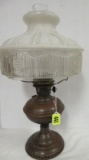 Antique Alladin Oil Lamp w/ Embossed Glass Shade