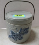 Antique Salt Glazed Stoneware Butter Crock w/ Bale Handle
