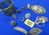 Estate Collection of Sterling Silver Jewelry Inc. Brooches, Rings, Etc