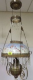 Antique Victorian Hand Painted Hanging Oil Lamp