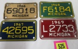 Collection of Vintage Michigan Motorcycle License Plates Inc 1966, 1967, 1968, 1969