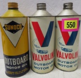 Lot of (3) Vintage 1 Qt. Outboard Motor Oil Cans Inc. Valvoline and Sunoco