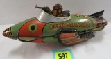 Rare Antique 1930s Marx Buck Rogers Tin Police Patrol Rocket
