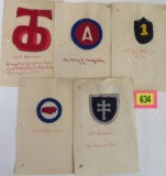 Group of (5) WWI Military Patches and Cards