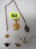 Grouping of WWII Era Sweetheart Jewelry and Pins Inc. Sterling Silver US Army Necklace