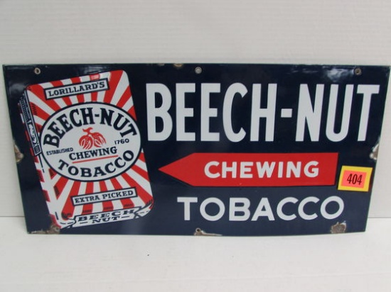 Antique Beech-nut Tobacco Porcelain Sign 10.5" X 22"