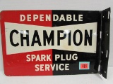 Vintage 1950's Champion Spark Plugs Dbl. Sided Metal Flange Sign 12 X 18