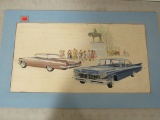 Outstanding Original Hand Painted Concept Illustration Of 2 1950's Buicks