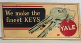 Antique Yale Locks/ Keys Embossed Steel Graphic Sign 17 X 36