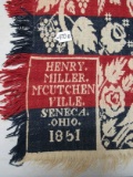 Rare Antique Dated 1851 Seneca, Oh Hand Woven Coverlet