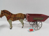 Beautiful Antique Gibbs Toy Co. Tin & Paper Litho On Wood Dump Cart 19