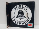 Antique Porcelain Bell Telephone Dbl. Sided Flange Sign 12 X 12