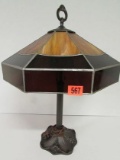 Antique Art Deco Table Lamp W/ Stained Glass Shade