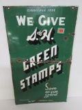 Antique S&h Green Stamps (1954) Porcelain Sign 20 X 33