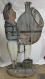 Excellent Antique Folk Art Carved Wood 5ft. Sailor With Whiskey Jug