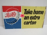 Antique Ca. 1950's Pepsi Dbl. Sided Metal Sign 