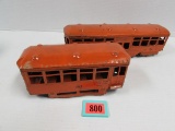 (2) Antique Kingsbury Toys Wind-up Trolley Cars