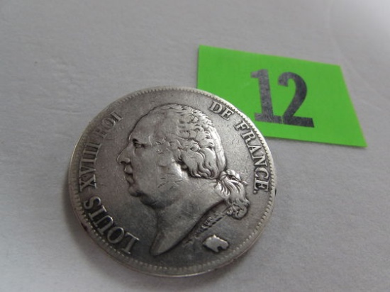 1822 France Louis Viii Silver 5 Francs Coin