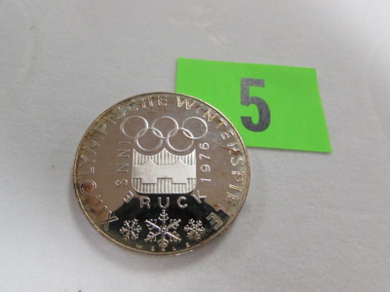 1976 Innsbruck Austria Winter Olympics 100 Schilling Silver Coin