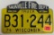 1970s Wisconsin Truck License Plate w/ Fire Department Topper