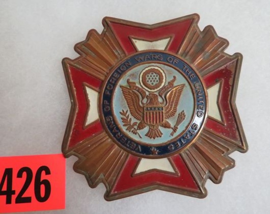 Antique Veterans of Foreign Wars Embossed Metal Grill Badge