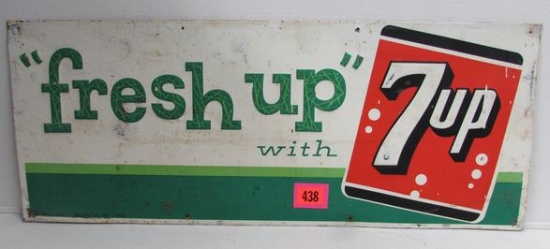 Vintage 1962 Dated 7-Up Fresh Up Embossed Metal Sign 12 x 30"