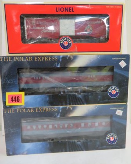 Lot of (3) Lionel Rolling Stock Inc (2) Polar Express Baggage Car and Dining Car