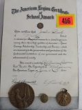 WWII Dated 1940 American Legion School Award Document with Medals