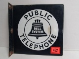 Antique Bell Telephone Dbl. Sided Porcelain Flange Sign 12 x 12