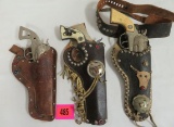 3 Vintage Cap Guns in Holsters Inc Halco, Hubley, Etc