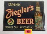 Antique 1920s Zieglers Beer Metal Advertising Sign