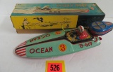 Vintage Bandai Tin Friction Ocean Boat, MIB