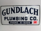 Antique Gundlach Pumbing Co. Porcelain Sign 12 x 24