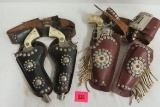 Lot of (3) Hubley Cowboy Cap Guns in Fancy Holsters, Non-working