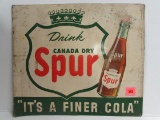 Antique 1947 Dated Canada Dry Spur Cola Embossed Metal Soda Sign 22 x 26