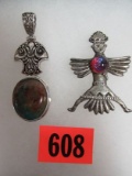 (2) High End Native American Sterling Silver Jewelry incl. Slider Pendant & Brooch