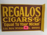 Vintage Regalos Cigars Dbl. Sided Metal Flange Sign