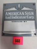 Antique American Sign and Indicator Co. Porcelain Sign 7.5 x 7.5