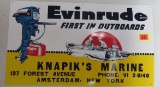 Evinrude Outboard Boat Motor Embossed Metal Dealership Sign, Knapik's Marine