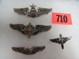 (4) WWII Sterling Silver Flight/ Pilot Wings USAAF