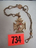 Excellent Antique Masonic/ Knights of Templar 10K Gold Fob & Chain (30.49 Grams)